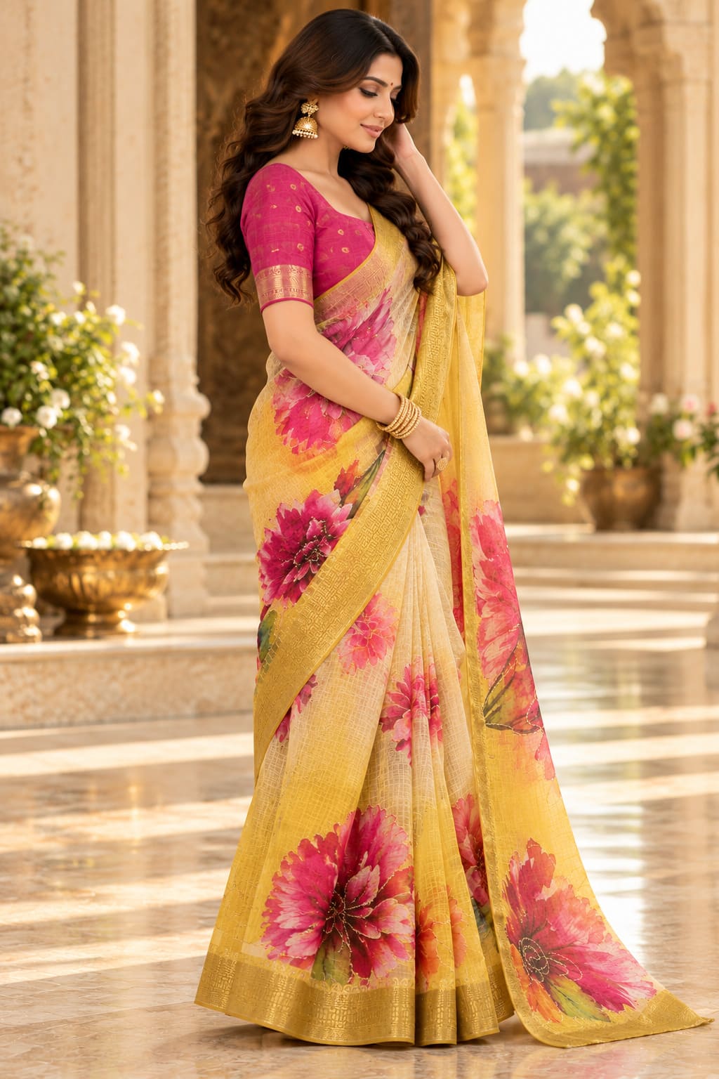 Mustard Yellow Golden Garden Festive Saree, view 9 of 9
