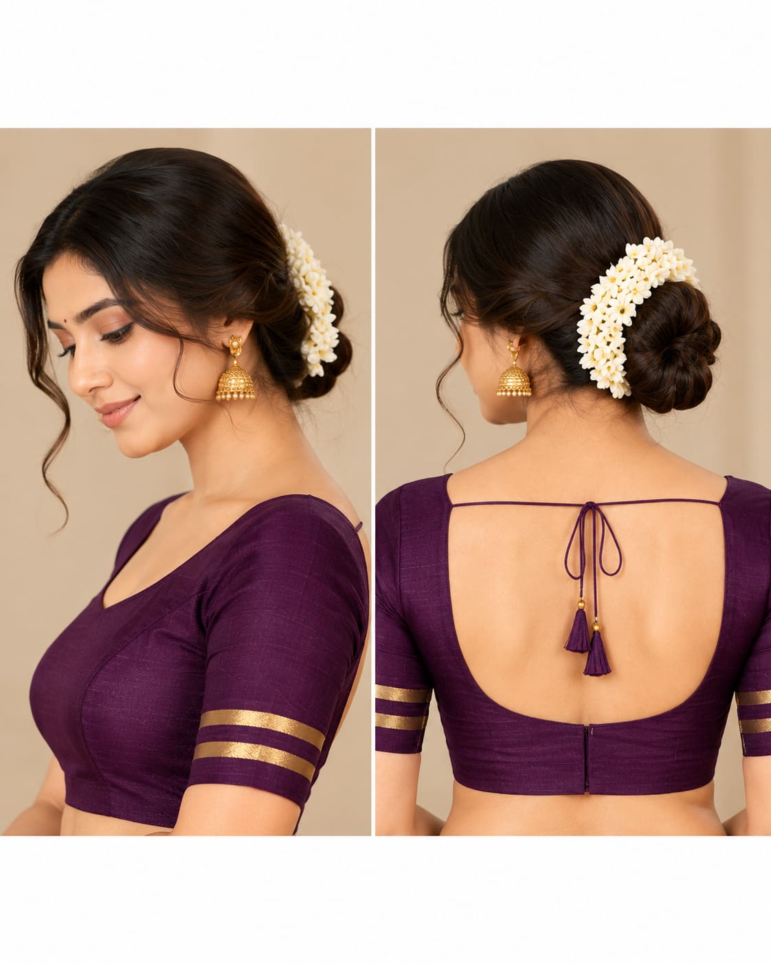 Rust Brown & Plum Golden Heritage Festive Saree, view 3 of 6