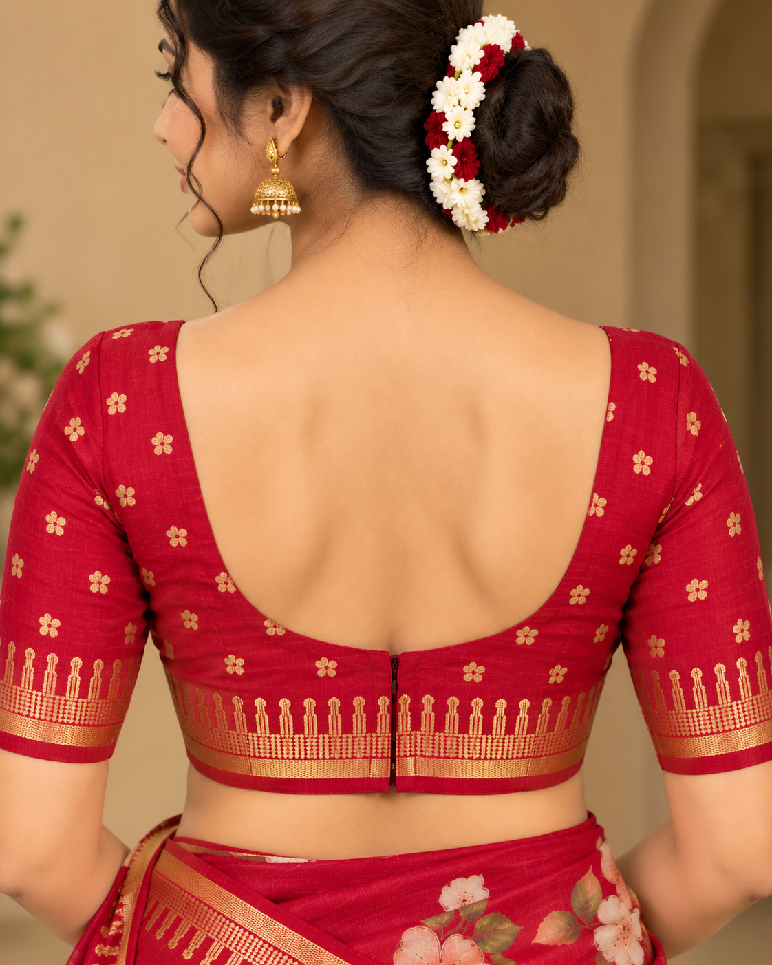 Cherry Red Festive Bloom Saree with Zari Border, view 10 of 11