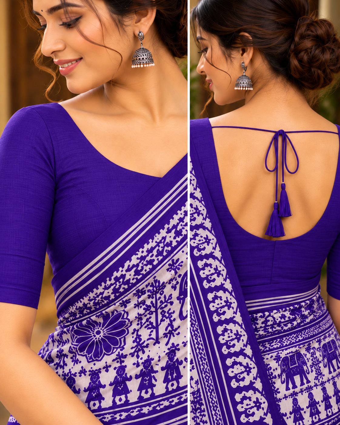 Purple & White Utsav Kalamkari Elephant Saree, view 7 of 7