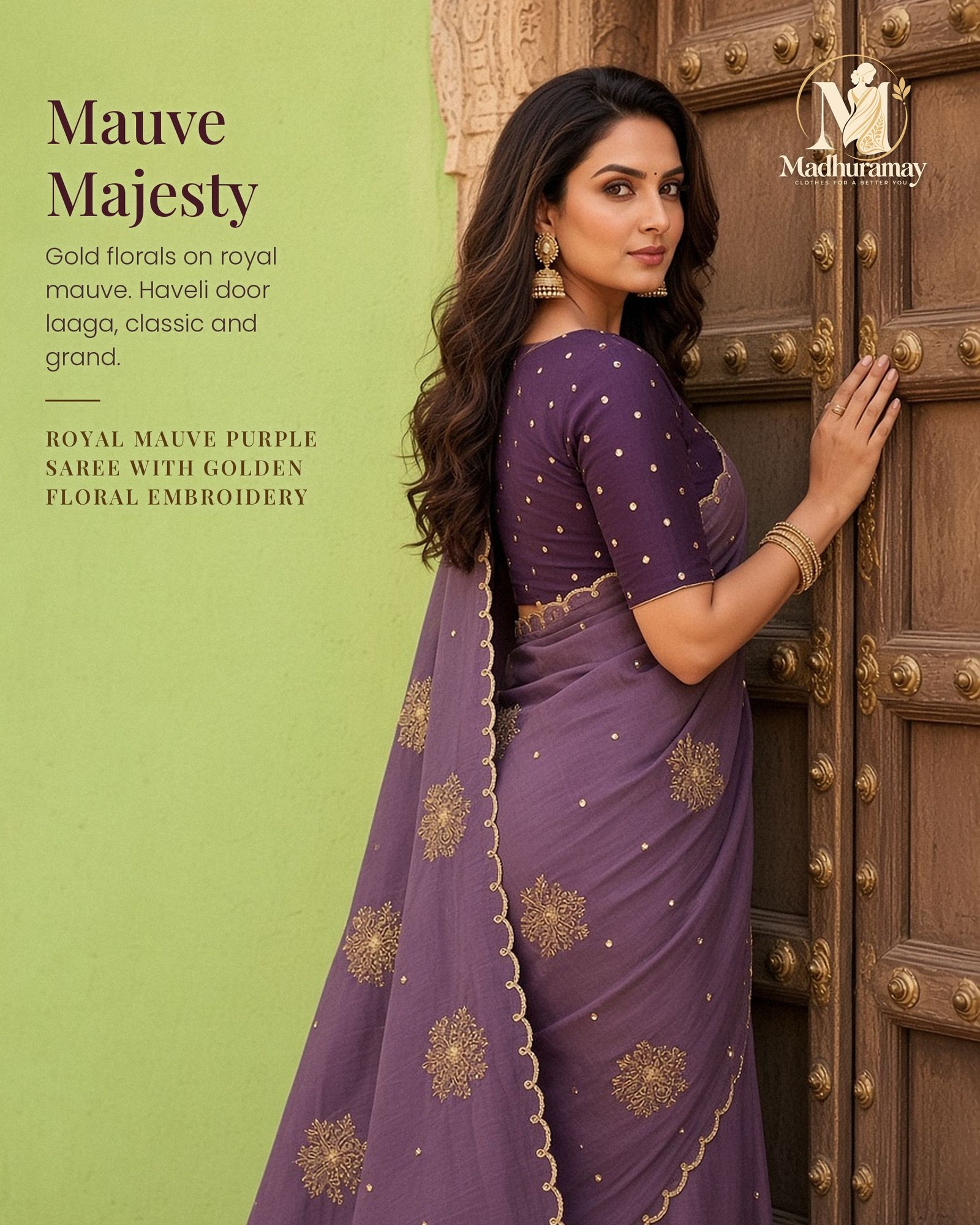 Royal Mauve Golden Blossom Festive Saree, view 1 of 8
