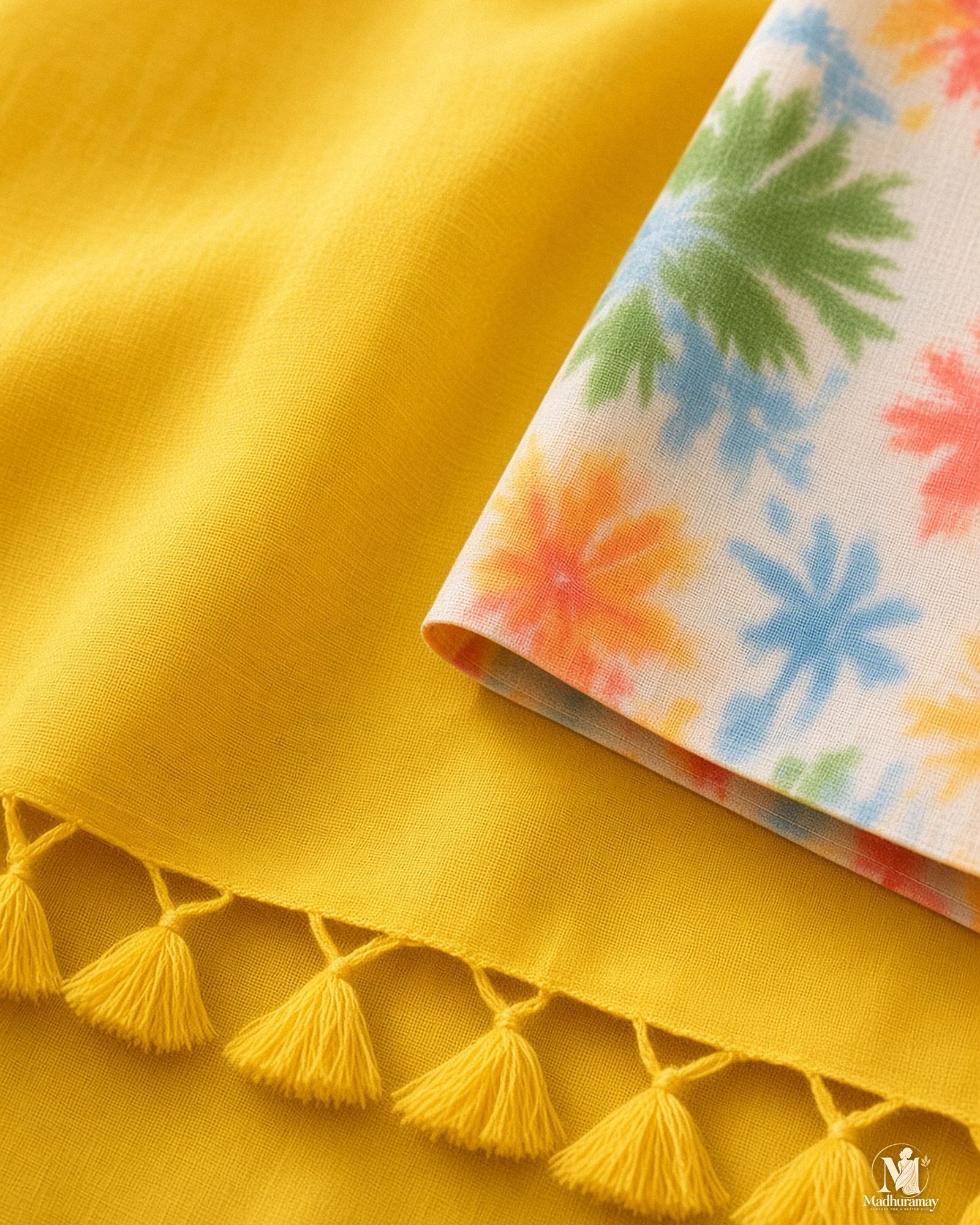 Bright Yellow Tassel Pallu Festive Saree with Floral Blouse, view 4 of 8