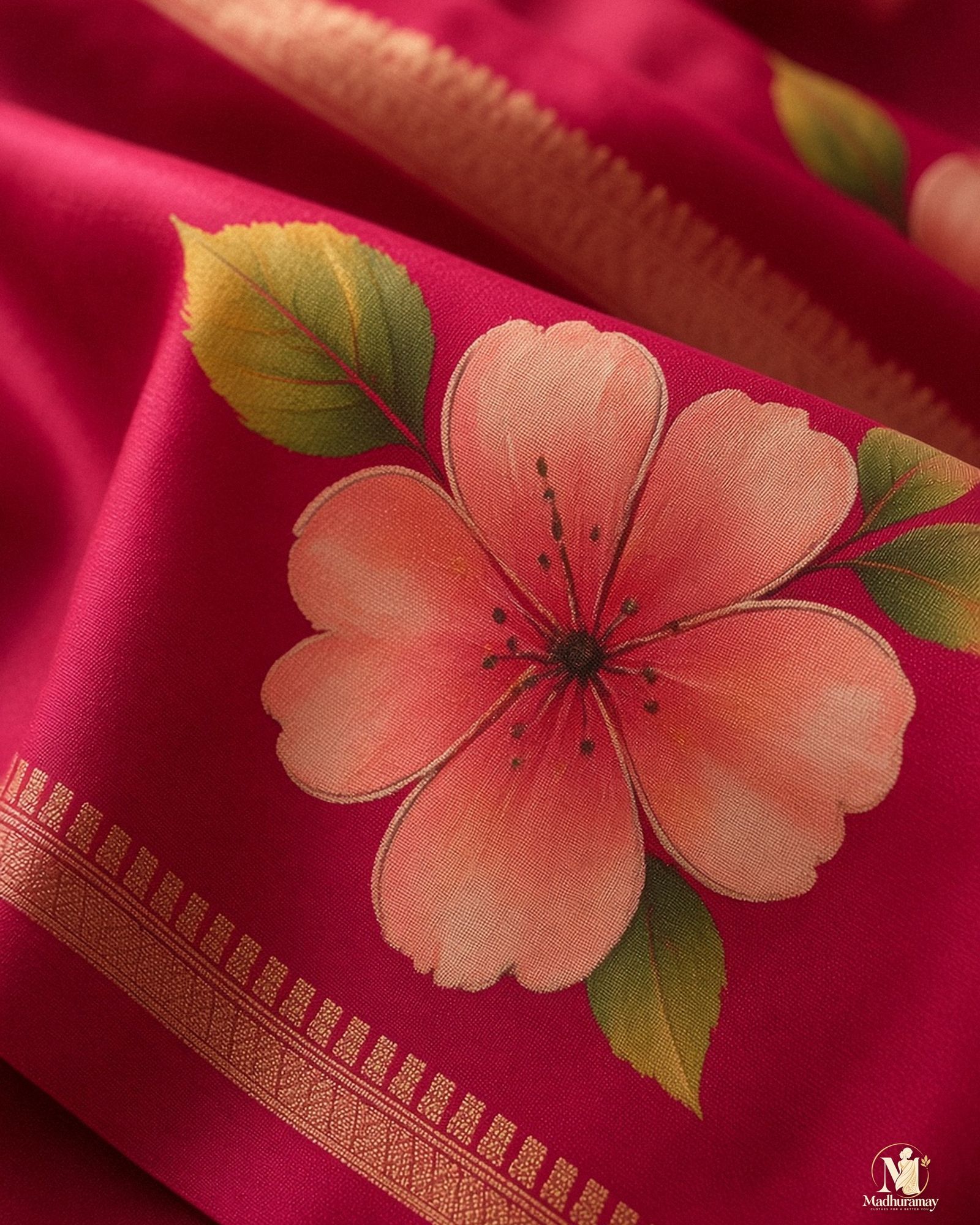 Magenta Pink Festive Bloom Saree with Zari Border, view 4 of 7