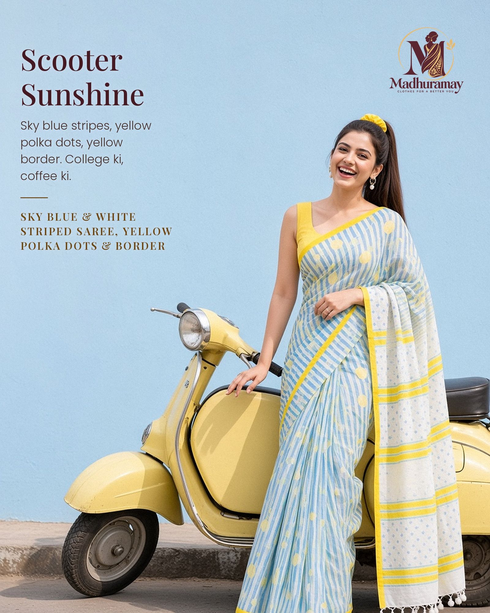 Sky Blue Stripes & Polka Dot Festive Day Saree