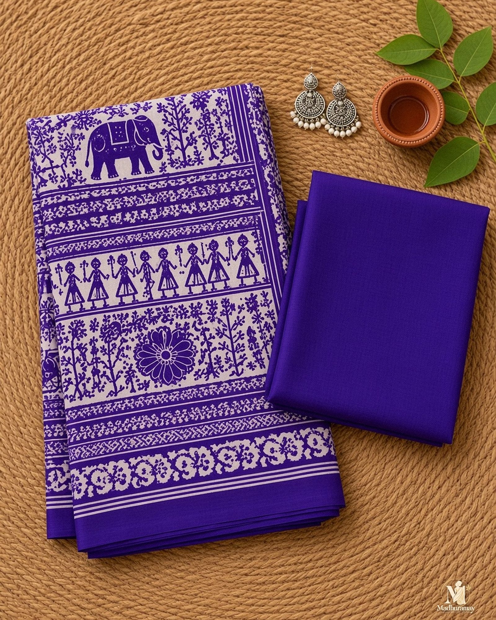 Purple & White Utsav Kalamkari Elephant Saree, view 3 of 7