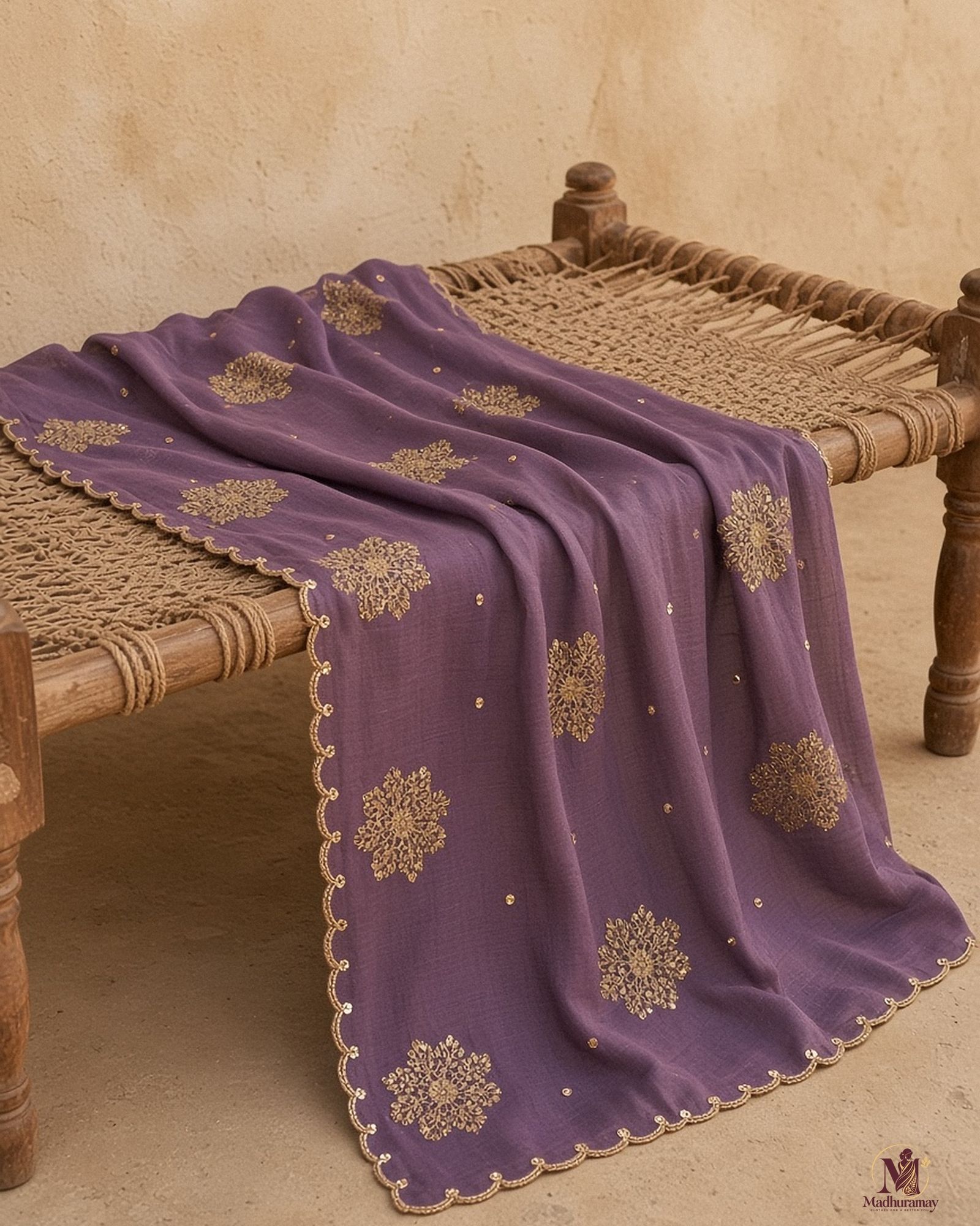 Royal Mauve Golden Blossom Festive Saree, view 5 of 8