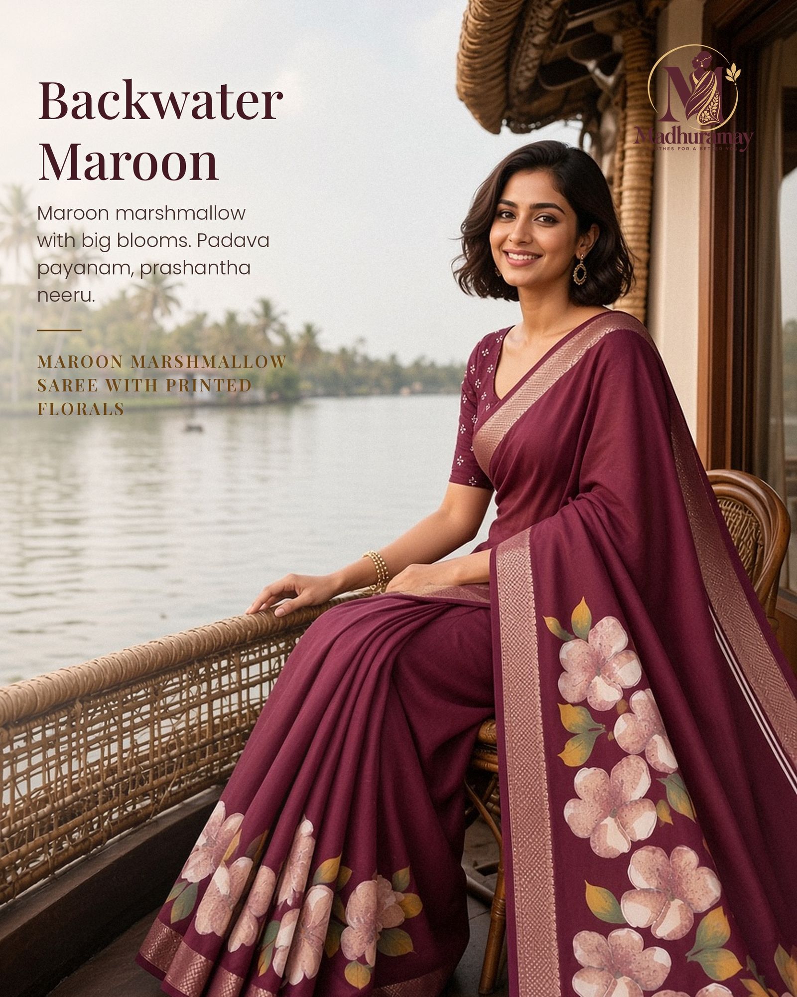 Maroon Festive Bloom Saree with Zari Border