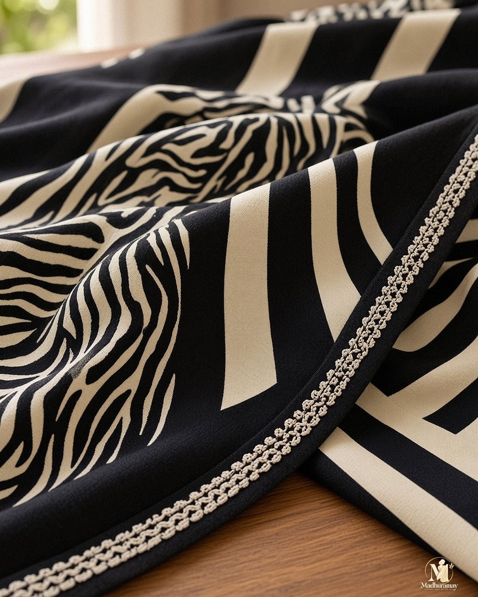 Black & Cream Zebra Print Evening Party Saree, view 4 of 7