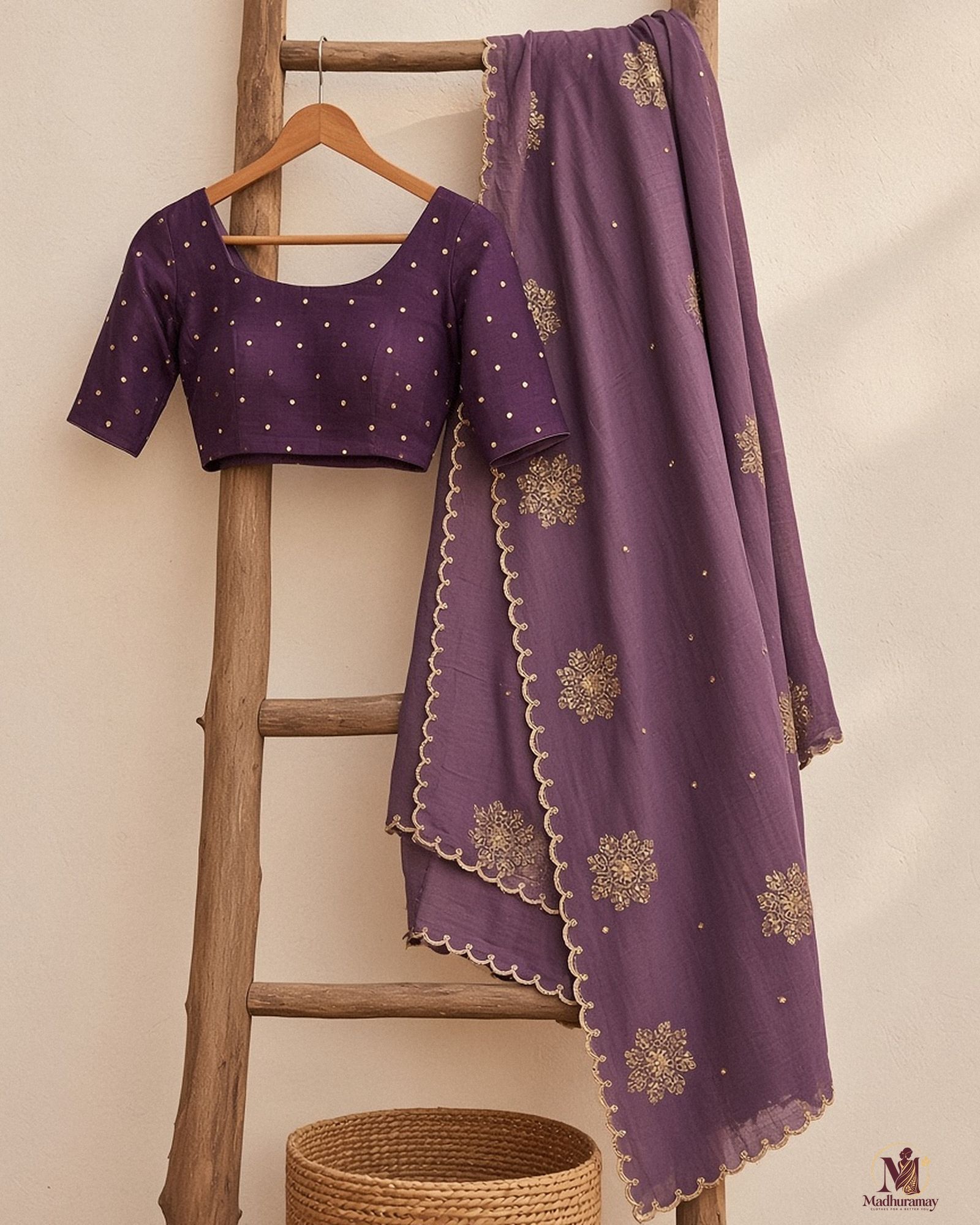 Royal Mauve Golden Blossom Festive Saree, view 2 of 8