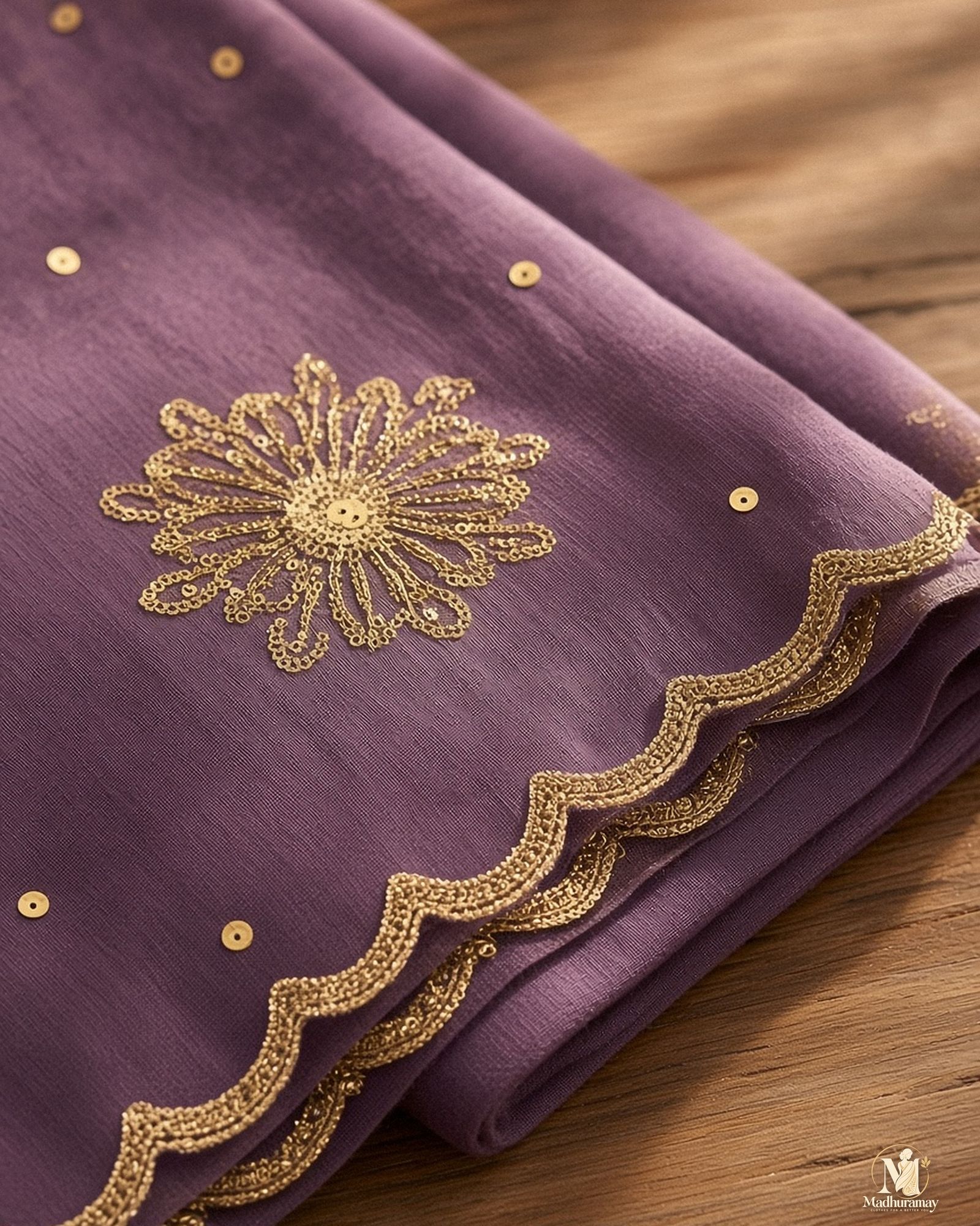 Royal Mauve Golden Blossom Festive Saree, view 4 of 8