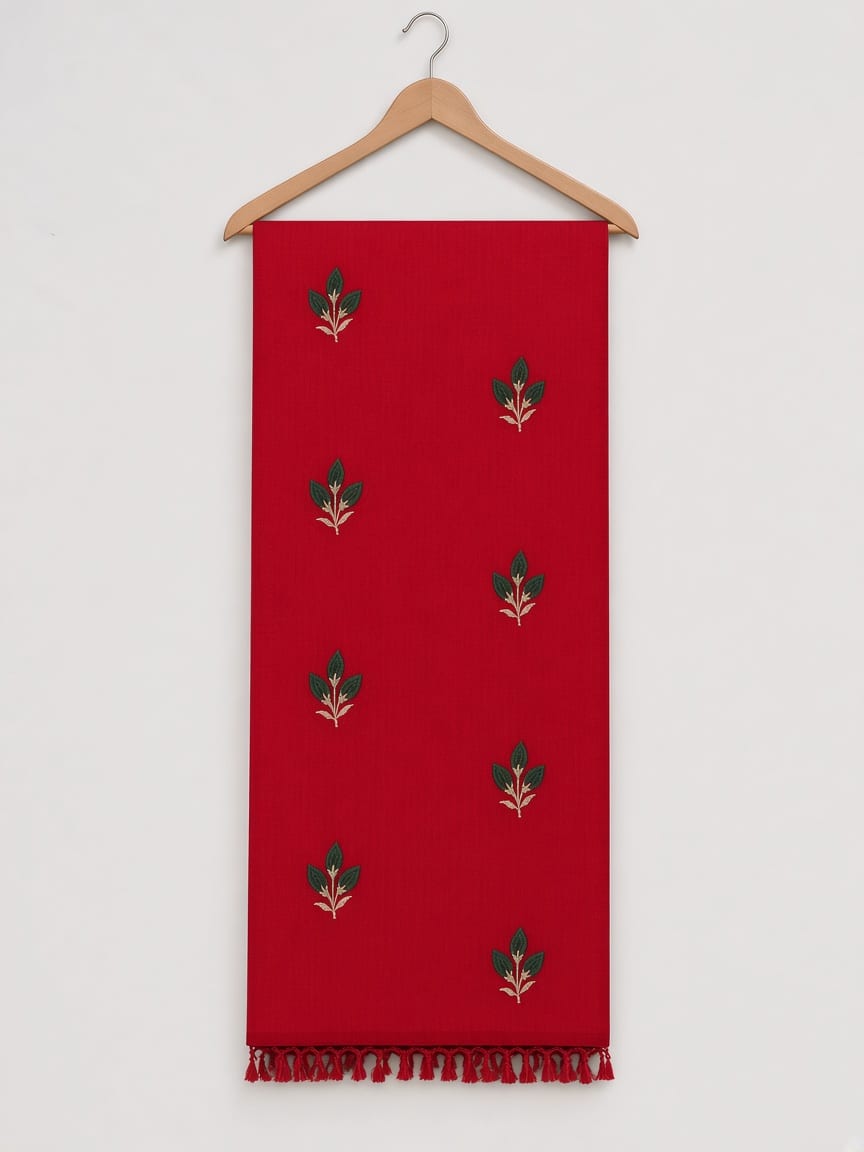 Royal Red Rose Bud Embroidered Festive Saree with Emerald Embroidered Blouse, view 4 of 4