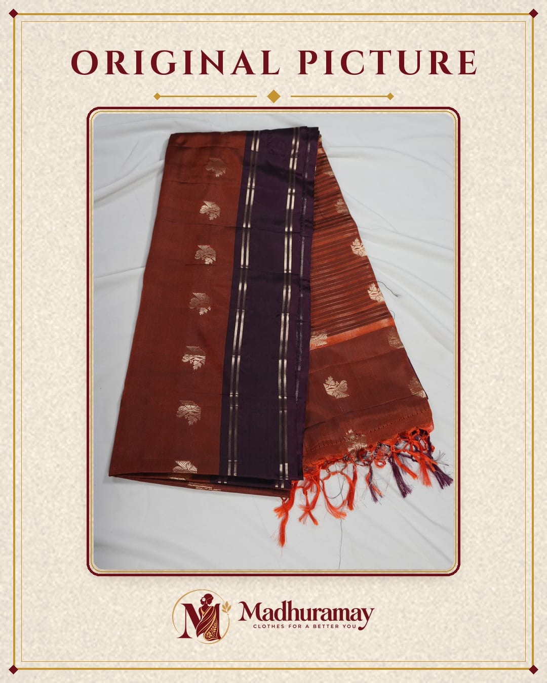 Rust Brown & Plum Golden Heritage Festive Saree, view 2 of 6