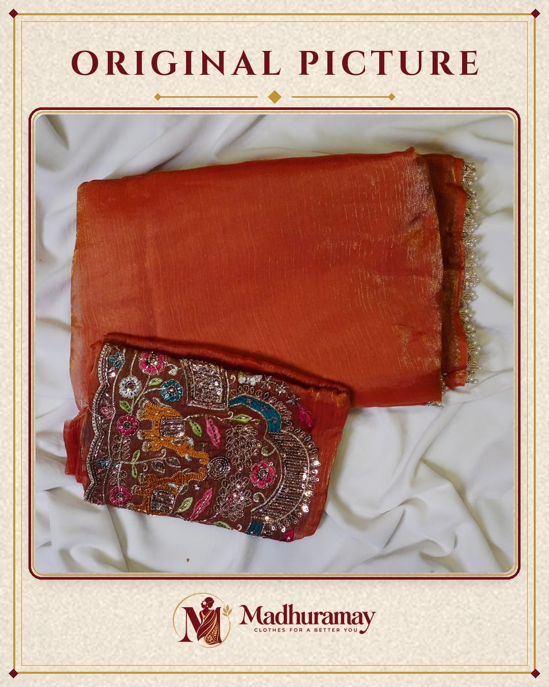 Rust Copper Golden Shimmer Party Glam Saree, view 3 of 4