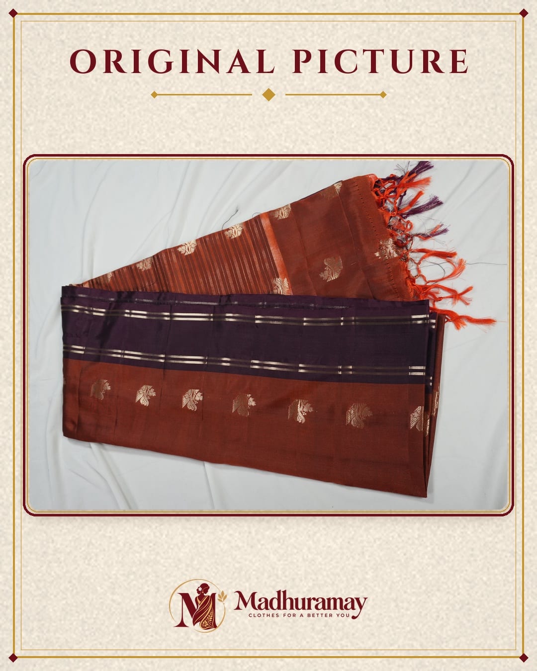 Rust Brown & Plum Golden Heritage Festive Saree, view 4 of 6